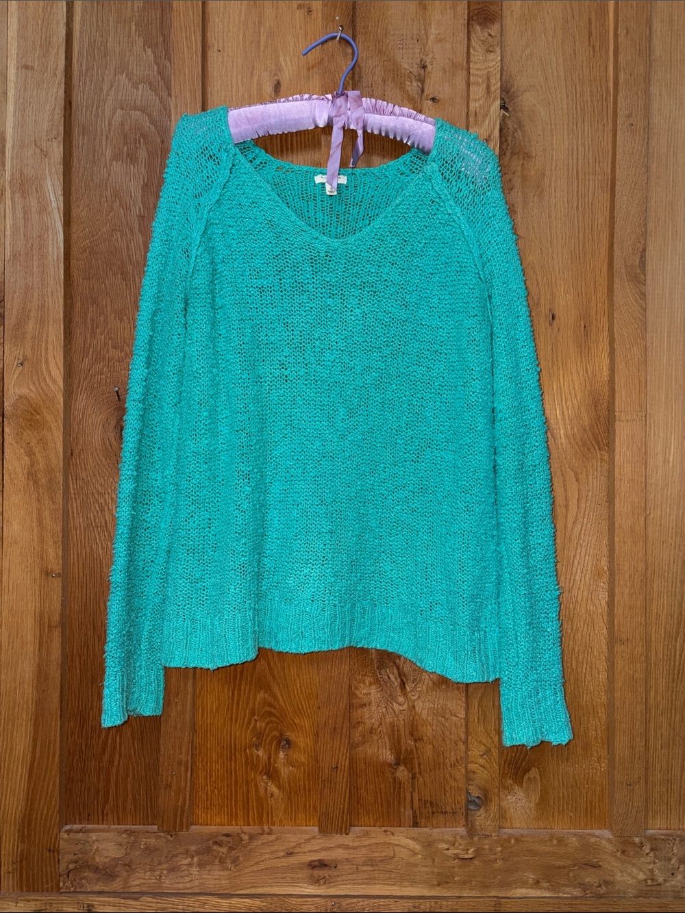 Sonoma Teal Green V-Neck Oversized Knit Cotton Sweater, Small
